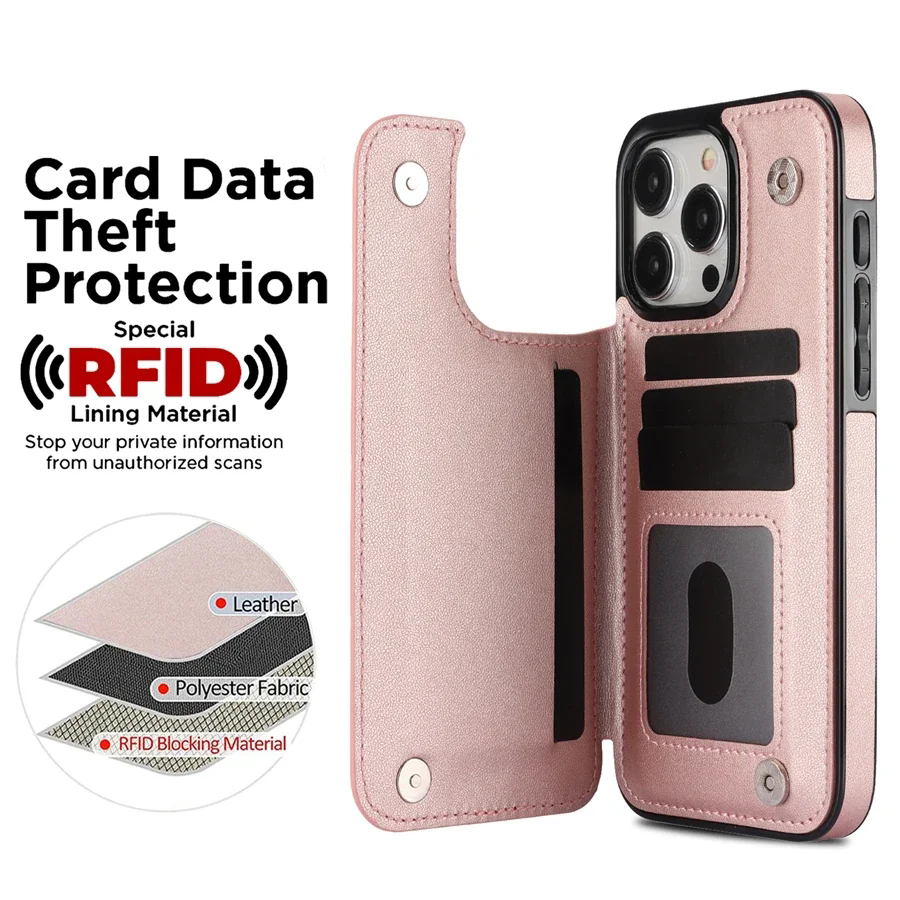 Khe Cắm Thẻ Bao Da Lật Cho iPhone 16 Pro Max 16 Plus 17 Ví Chống Sốc 15 Pro MAX