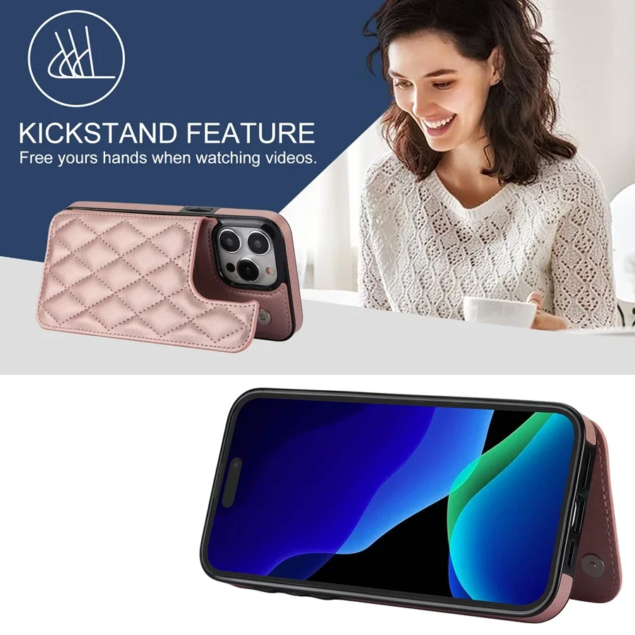 Khe Cắm Thẻ Bao Da Lật Cho iPhone 16 Pro Max 16 Plus 17 Ví Chống Sốc 15 Pro MAX
