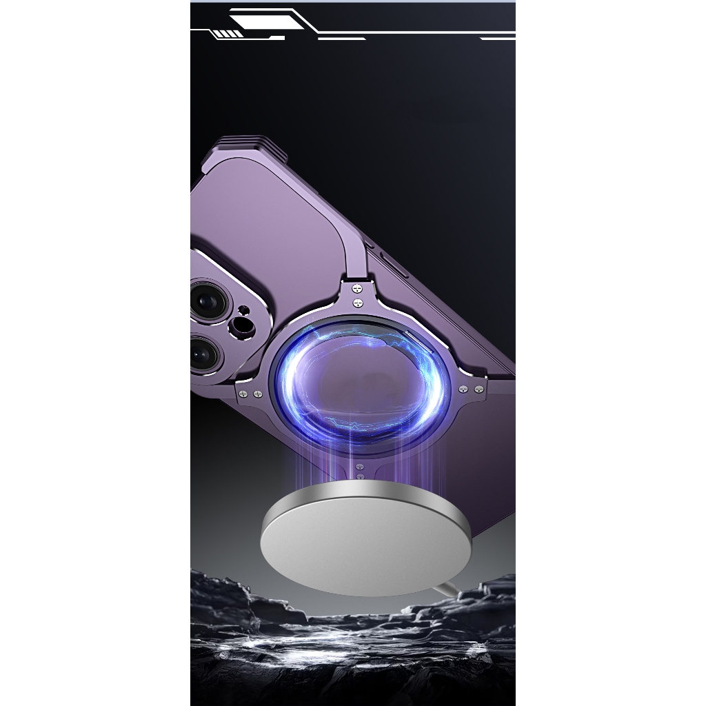 Dành Cho iPhone 16 15 17 Pro Max Ốp Lưng Hợp Kim Nhôm Kim Loại Ốp Lưng 14 Plus 13 Từ 360° Giá đỡ xoay Giá đỡ điện thoại ô tô không vành