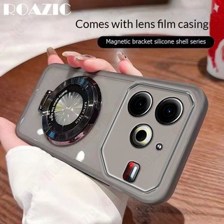 Có Ống Kính Phim Vỏ Điện Thoại Cho Tecno Pova 6 Neo Mạ Sang Trọng Từ Tính Gấp Nhẫn Đứng Trong Suốt Mềm TPU Vỏ Chống Sốc MY05