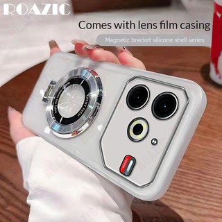 Có Ống Kính Phim Vỏ Điện Thoại Cho Tecno Pova 6 Neo Mạ Sang Trọng Từ Tính Gấp Nhẫn Đứng Trong Suốt Mềm TPU Vỏ Chống Sốc MY05
