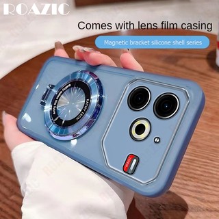 Có Ống Kính Phim Vỏ Điện Thoại Cho Tecno Pova 6 Neo Mạ Sang Trọng Từ Tính Gấp Nhẫn Đứng Trong Suốt Mềm TPU Vỏ Chống Sốc MY05