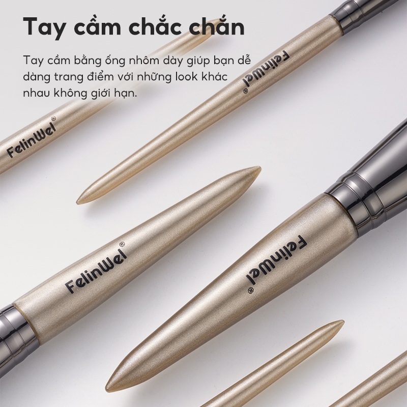 FelinWel - Bộ 7 Cọ Trang Điểm Chuyên Nghiệp Thuần Chay Không Thử Nghiệm Động Vật, Lông Mềm Không Rụng, Kèm Túi Đựng