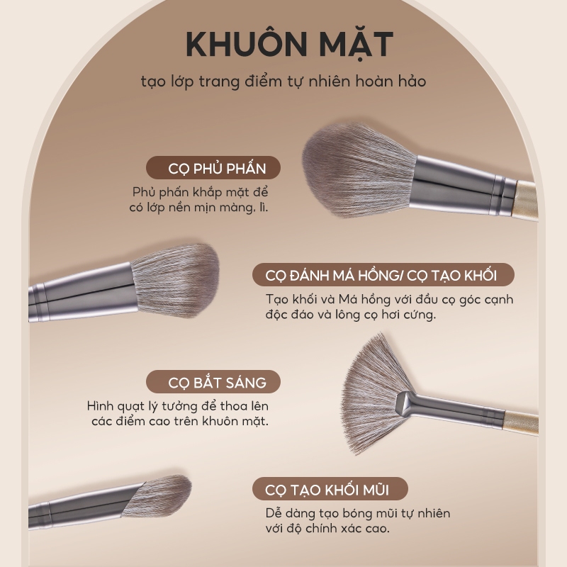 FelinWel - Bộ 7 Cọ Trang Điểm Chuyên Nghiệp Thuần Chay Không Thử Nghiệm Động Vật, Lông Mềm Không Rụng, Kèm Túi Đựng