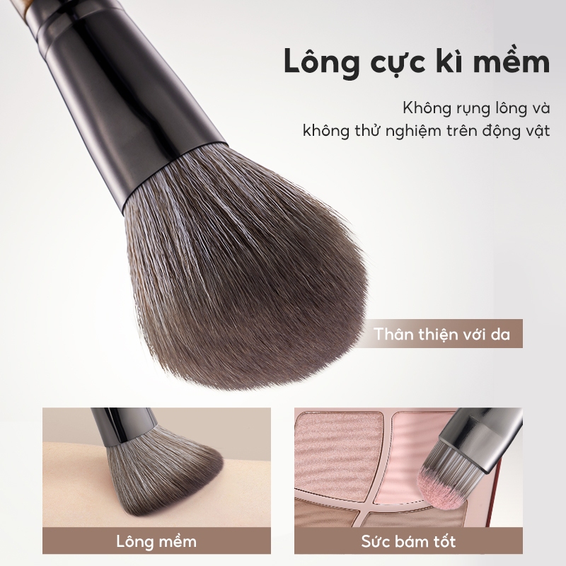 FelinWel - Bộ 7 Cọ Trang Điểm Chuyên Nghiệp Thuần Chay Không Thử Nghiệm Động Vật, Lông Mềm Không Rụng, Kèm Túi Đựng