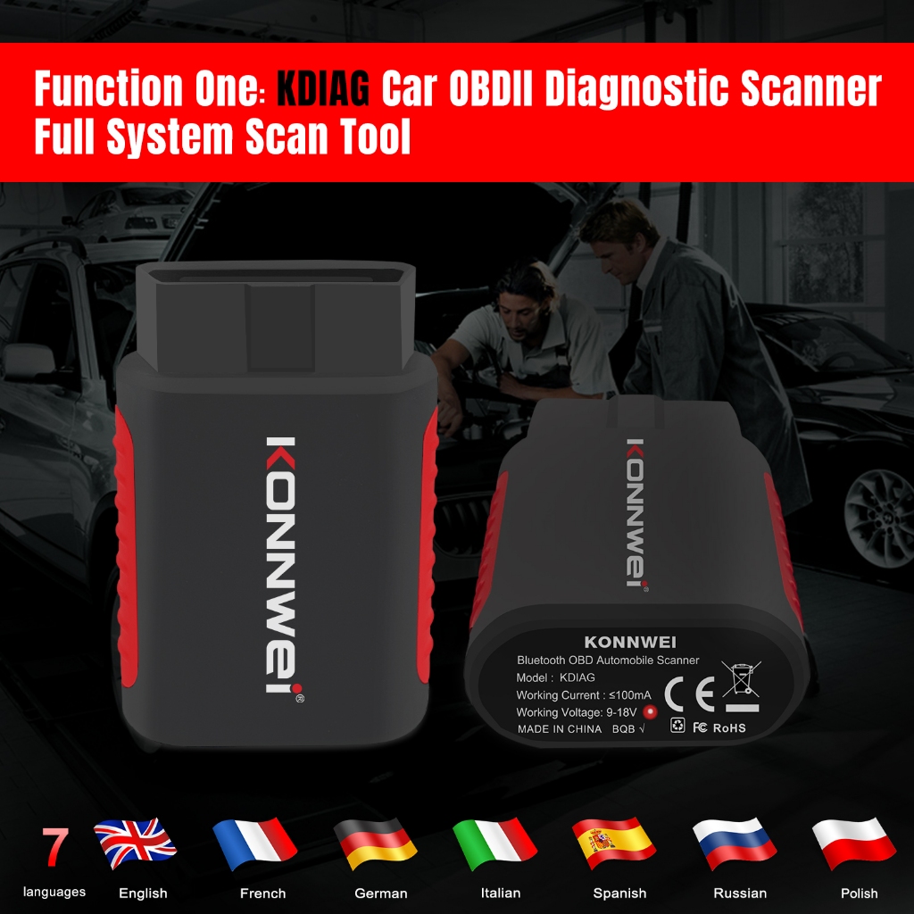 Konnwei KDIAG Bluetooth 5.0 OBD2 Xe Máy Quét Toàn Hệ Thống Động Cơ ABS Túi Khí Lỗi Đặt Lại Rõ Ràng Thích Hợp Cho Xe Máy BMW Honda OBD ELM 327 Công Cụ Máy Quét Cho Android / IOS