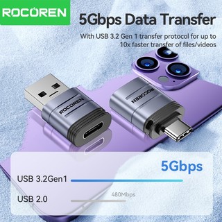 Rocoren USB 3.2 Gen1 Type-C Bộ chuyển đổi OTG Type C USB C Nam sang USB Nữ Bộ chuyển đổi USBC Đầu nối OTG cho máy tính xách tay Samsung