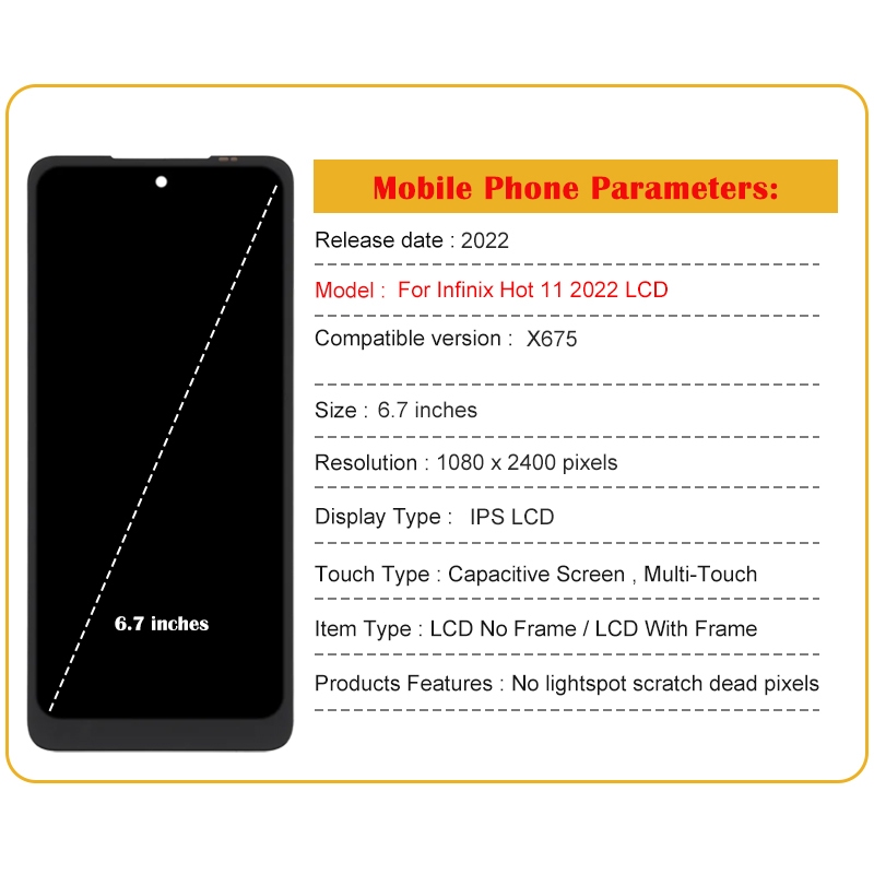 Dành Cho Infinix Hot 11 (2022) X675 Màn Hình LCD Bộ Số Hóa Màn Hình Cảm Ứng Có Khung Lắp Ráp