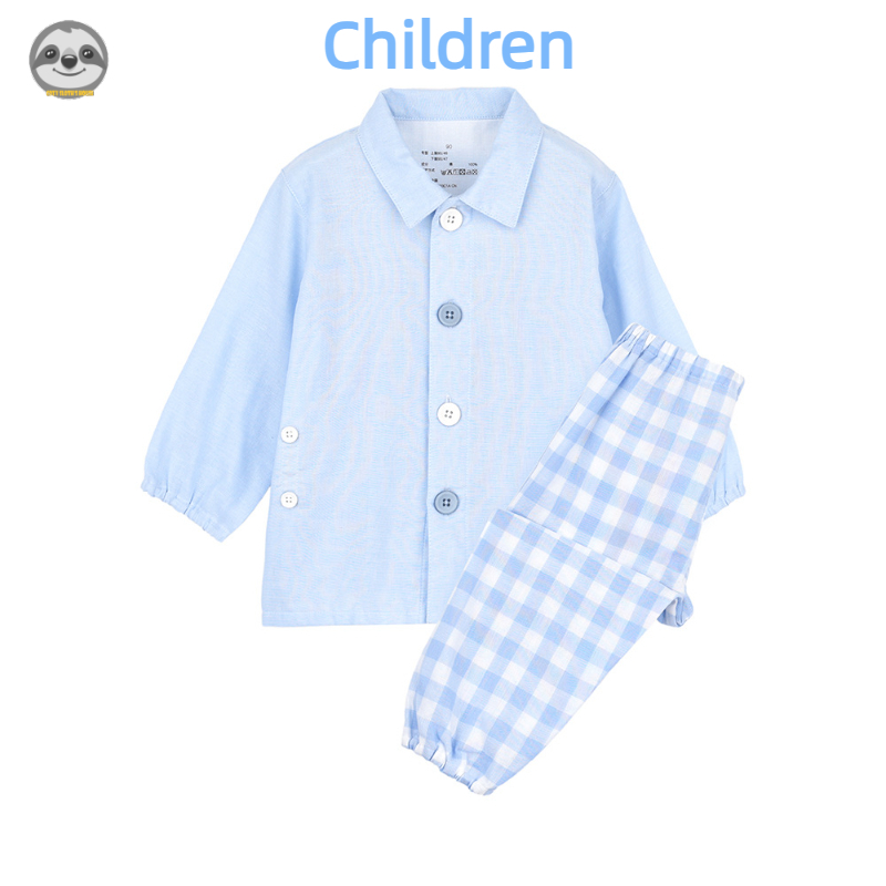 Phong cách Nhật Bản Muji / Bộ đồ ngủ có nút cho trẻ em / Đồ mặc nhà gạc hai lớp liền mạch / Trẻ sơ sinh Trẻ mới biết đi Dễ dàng mặc và cởi đồ ngủ