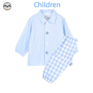 Phong cách Nhật Bản Muji / Bộ đồ ngủ có nút cho trẻ em / Đồ mặc nhà gạc hai lớp liền mạch / Trẻ sơ sinh Trẻ mới biết đi Dễ dàng mặc và cởi đồ ngủ