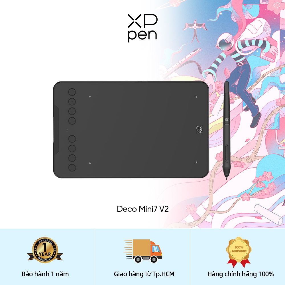 Máy tính bảng vẽ XPPen Deco mini7 v2 Máy tính bảng bút 7x4 Inch với 16384 mức áp suất Stylus, hỗ trợ 60° Hỗ trợ nghiêng Windows Mac Linux Android Chrome | BigBuy360 - bigbuy360.vn