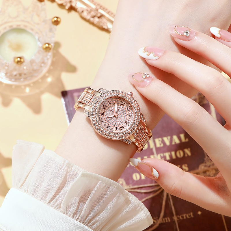 Đồng hồ thạch anh nữ đính kim cương Full Diamond Họa tiết La Mã Đồng hồ nữ thời trang Đồng hồ nữ