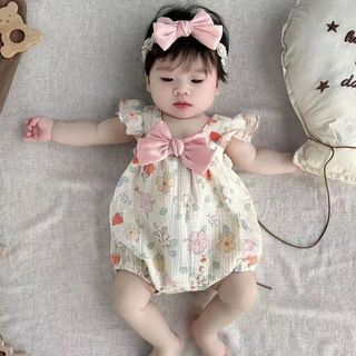 Quần áo bé gái sơ sinh Quần áo Cotton in hoa dễ thương Bộ áo liền quần Cotton in đầy đủ cho trẻ mới biết đi & trẻ sơ sinh Quần áo ngoài trời cho bé gái