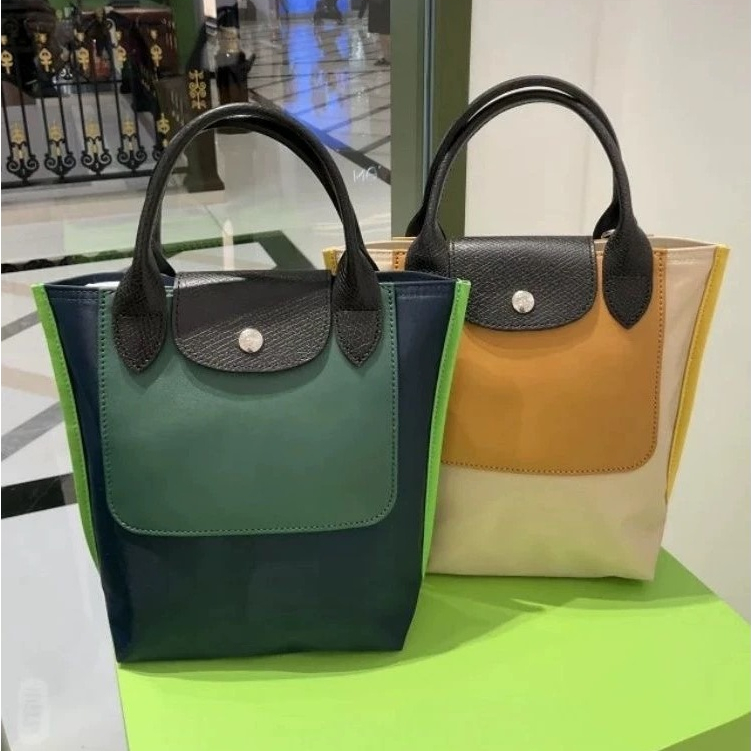 War Horse Mới Nylon Ghép Da Đơn Vai Vuông Túi Cầm Tay Da Bò Bánh Bao