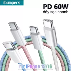 Ibumpers PD 60W USB C sang Type C Cáp sạc nhanh Android 20W Type C sang Type C Dây dữ liệu cho iPhone 15 1M
