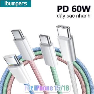 Ibumpers PD 60W USB C sang Type C Cáp sạc nhanh Android 20W Type C sang Type C Dây dữ liệu cho iPhone 15 1M