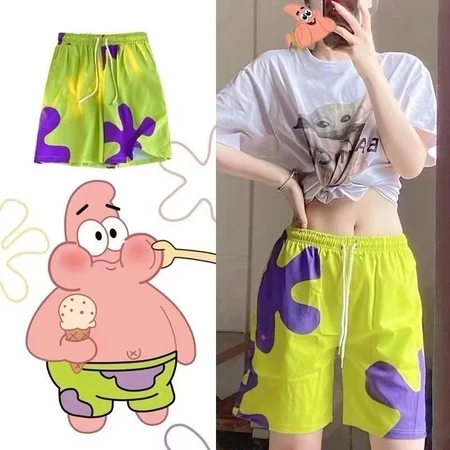 ThaliaWisp Quần short Spongebob và Pie Big Star khô nhanh chóng và hoàn hảo khi đi bộ trên bãi biển. Thời trang mùa hè, phong cách Hawaii, unisex. Bãi biển ngắn