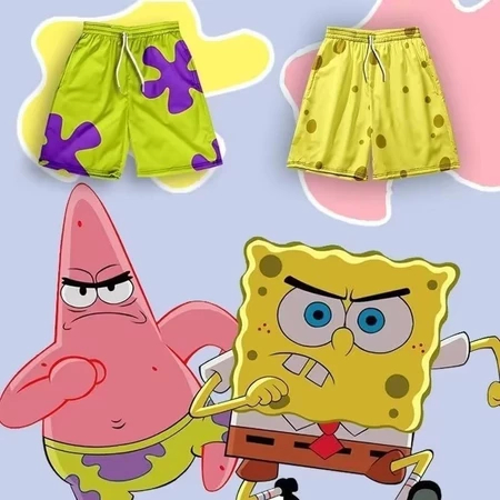 ThaliaWisp Quần short Spongebob và Pie Big Star khô nhanh chóng và hoàn hảo khi đi bộ trên bãi biển. Thời trang mùa hè, phong cách Hawaii, unisex. Bãi biển ngắn