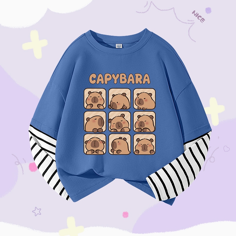 W.G.Q Áo thun dài tay bé trai , kiểu mùa xuân thu khâu dài tay, in hình capybara dễ thương