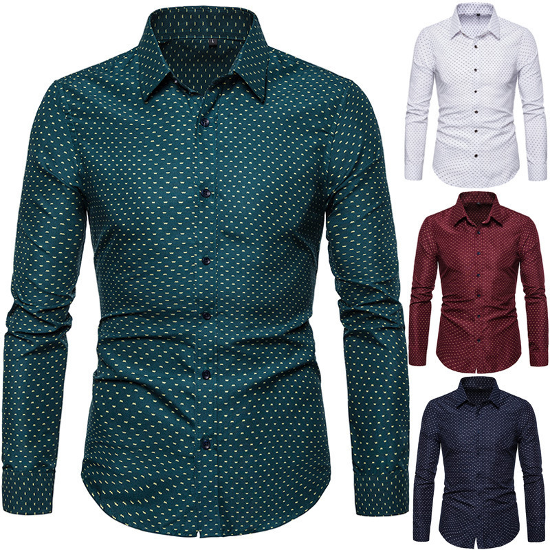 Áo sơ mi nam Cotton mới in hình mùa hè Áo sơ mi công sở dài tay họa tiết hoa