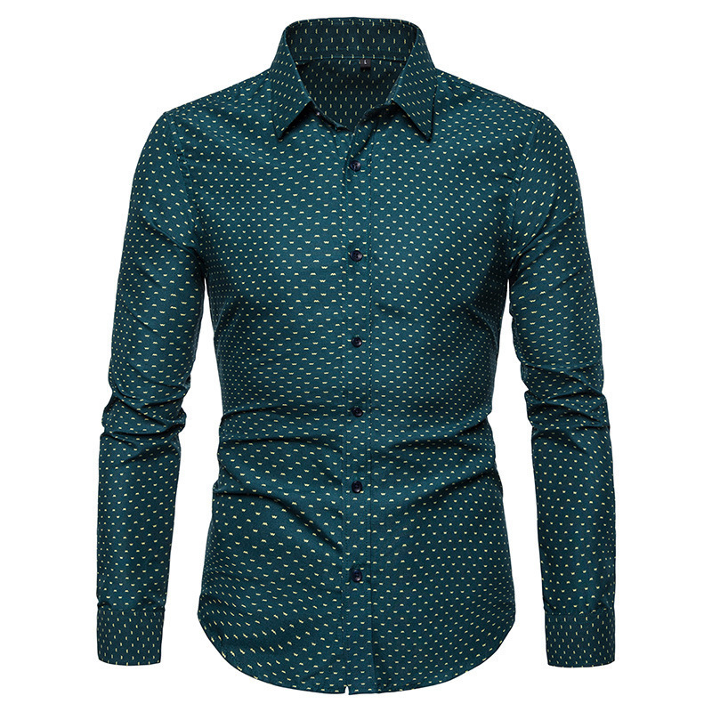 Áo sơ mi nam Cotton mới in hình mùa hè Áo sơ mi công sở dài tay họa tiết hoa