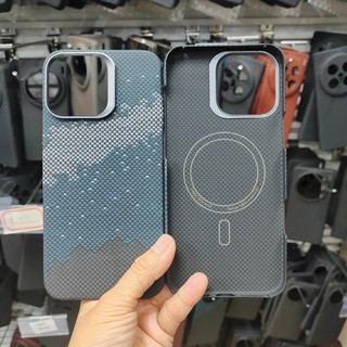Từ Tính Thật Aramid Sợi Carbon Ốp Lưng Điện Thoại iPhone 16 Pro Max 16 Plus Ống Kính Kim Loại Vòng Khung Hỗ Trợ Sạc Không Dây