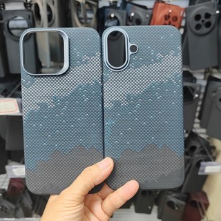 Từ Tính Thật Aramid Sợi Carbon Ốp Lưng Điện Thoại iPhone 16 Pro Max 16 Plus Ống Kính Kim Loại Vòng Khung Hỗ Trợ Sạc Không Dây