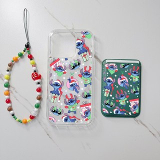 Stitch Cặp Đôi Hoạt Hình Giáng Sinh Vui Vẻ Họa Tiết 3 Miếng Ví Dễ Thương Dành Cho iPhone 15pro 15promax 14 14promax 14pro 16 pro max 16 plus Màu Xanh Đỏ Ví Ốp điện thoại