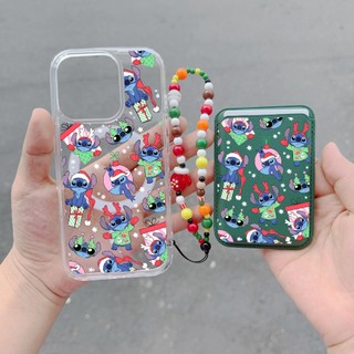 Stitch Cặp Đôi Hoạt Hình Giáng Sinh Vui Vẻ Họa Tiết 3 Miếng Ví Dễ Thương Dành Cho iPhone 15pro 15promax 14 14promax 14pro 16 pro max 16 plus Màu Xanh Đỏ Ví Ốp điện thoại