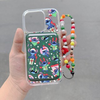 Stitch Cặp Đôi Hoạt Hình Giáng Sinh Vui Vẻ Họa Tiết 3 Miếng Ví Dễ Thương Dành Cho iPhone 15pro 15promax 14 14promax 14pro 16 pro max 16 plus Màu Xanh Đỏ Ví Ốp điện thoại