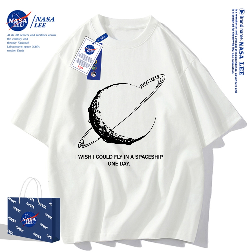 Áo thun NASA ngắn tay, hình hành tinh vũ trụ, cotton, dáng rộng, unisex
