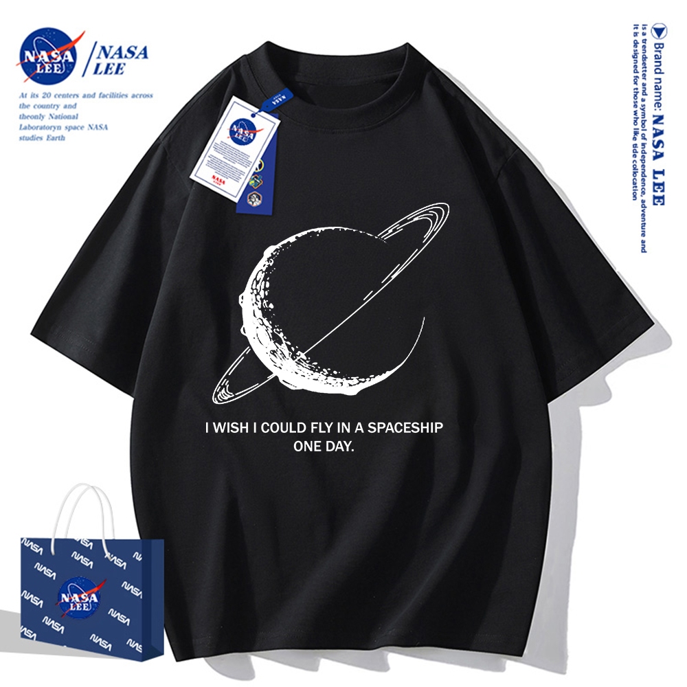 Áo thun NASA ngắn tay, hình hành tinh vũ trụ, cotton, dáng rộng, unisex