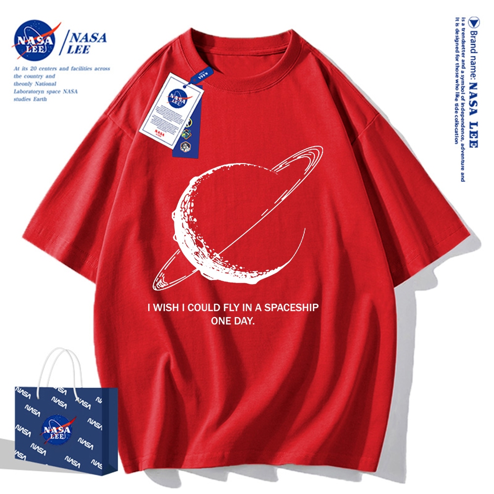 Áo thun NASA ngắn tay, hình hành tinh vũ trụ, cotton, dáng rộng, unisex