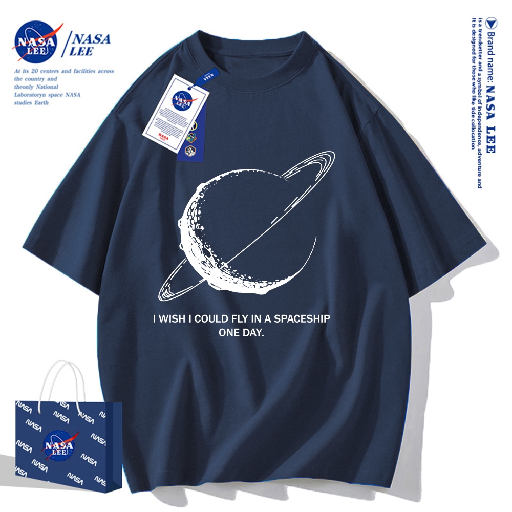 Áo thun NASA ngắn tay, hình hành tinh vũ trụ, cotton, dáng rộng, unisex