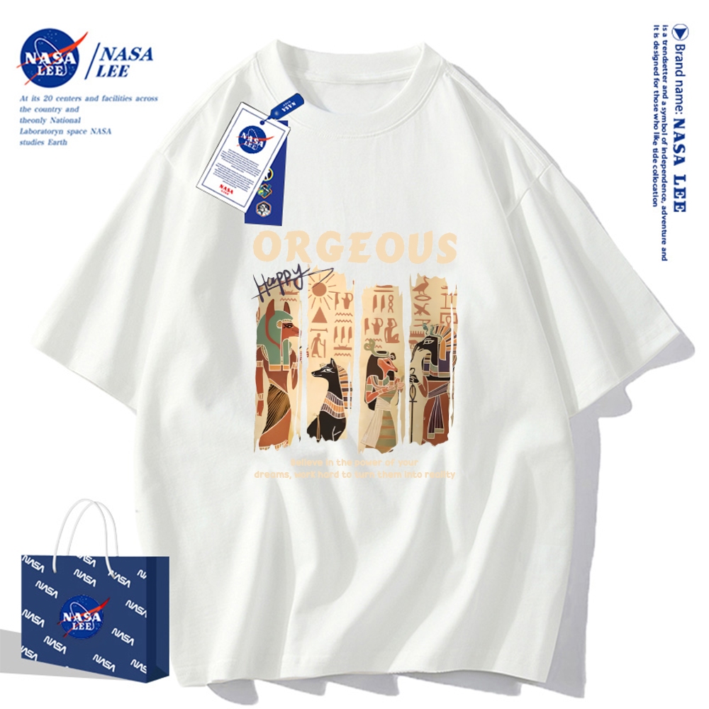 Áo thun NASA cổ điển, tay ngắn, cotton, dáng rộng, unisex