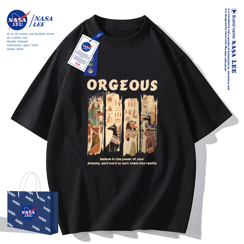 Áo thun NASA cổ điển, tay ngắn, cotton, dáng rộng, unisex