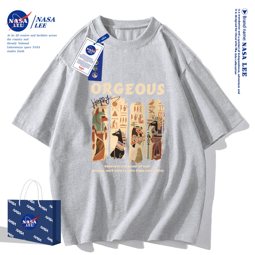 Áo thun NASA cổ điển, tay ngắn, cotton, dáng rộng, unisex