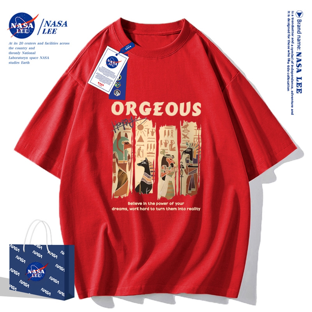 Áo thun NASA cổ điển, tay ngắn, cotton, dáng rộng, unisex