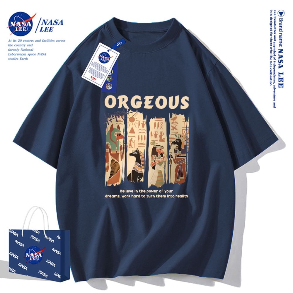 Áo thun NASA cổ điển, tay ngắn, cotton, dáng rộng, unisex