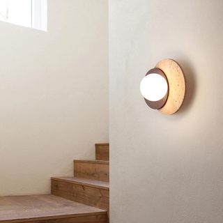 AIMI Đèn Tường Màu Vàng Travertine Gỗ Chắc Chắn Nhựa Hình Cầu Đèn Treo Tường Giữa Thế Kỷ Trang Trí Nhà Cho Phòng Khách Phòng Ăn Phòng Ngủ