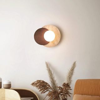 AIMI Đèn Tường Màu Vàng Travertine Gỗ Chắc Chắn Nhựa Hình Cầu Đèn Treo Tường Giữa Thế Kỷ Trang Trí Nhà Cho Phòng Khách Phòng Ăn Phòng Ngủ