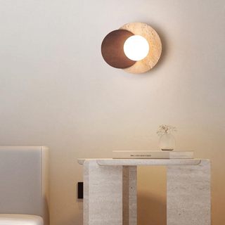 AIMI Đèn Tường Màu Vàng Travertine Gỗ Chắc Chắn Nhựa Hình Cầu Đèn Treo Tường Giữa Thế Kỷ Trang Trí Nhà Cho Phòng Khách Phòng Ăn Phòng Ngủ