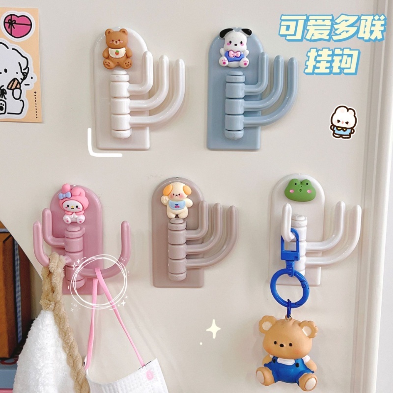 🍑peach🍑 Móc hoạt hình sáng tạo của học sinh Không để lại dấu vết Móc Treo Không Đục Lỗ 3 móc hãng Móc phim hoạt hình