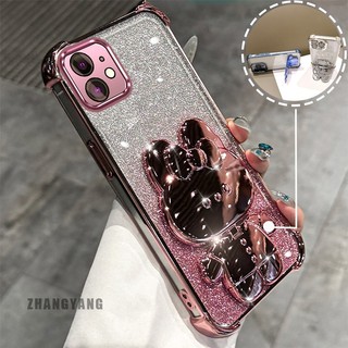 Ốp Lưng Cho iPhone 11 iPhone 11 Pro iPhone 11 Pro Max Bột Lấp Lánh Bốn Góc Mạ Điện Chống Rơi Vỏ Điện Thoại Thẩm Mỹ Hoạt Hình 3D Giá Đỡ Thỏ TPU Mềm