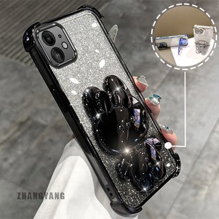 Ốp Lưng Cho iPhone 11 iPhone 11 Pro iPhone 11 Pro Max Bột Lấp Lánh Bốn Góc Mạ Điện Chống Rơi Vỏ Điện Thoại Thẩm Mỹ Hoạt Hình 3D Giá Đỡ Thỏ TPU Mềm