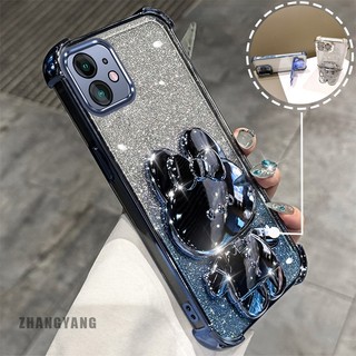 Ốp Lưng Cho iPhone 11 iPhone 11 Pro iPhone 11 Pro Max Bột Lấp Lánh Bốn Góc Mạ Điện Chống Rơi Vỏ Điện Thoại Thẩm Mỹ Hoạt Hình 3D Giá Đỡ Thỏ TPU Mềm