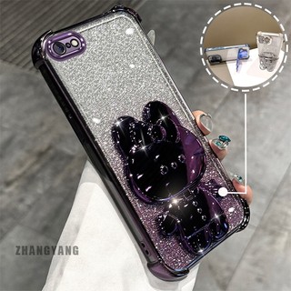 Ốp Lưng Cho iPhone 6 Plus iPhone 6s Plus Phấn Lấp Lánh Bốn Góc Mạ Điện Chống Rơi Vỏ Điện Thoại Hoạt Hình Thẩm Mỹ 3D Giá Đỡ Thỏ TPU Mềm