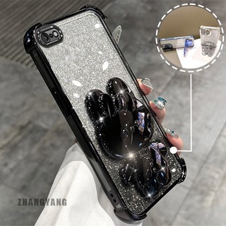 Ốp Lưng Cho iPhone 6 Plus iPhone 6s Plus Phấn Lấp Lánh Bốn Góc Mạ Điện Chống Rơi Vỏ Điện Thoại Hoạt Hình Thẩm Mỹ 3D Giá Đỡ Thỏ TPU Mềm