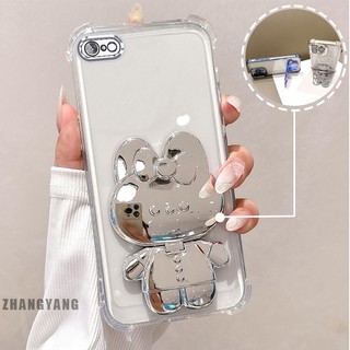 Ốp Lưng Cho iPhone 6 Plus iPhone 6s Plus Phấn Lấp Lánh Bốn Góc Mạ Điện Chống Rơi Vỏ Điện Thoại Hoạt Hình Thẩm Mỹ 3D Giá Đỡ Thỏ TPU Mềm