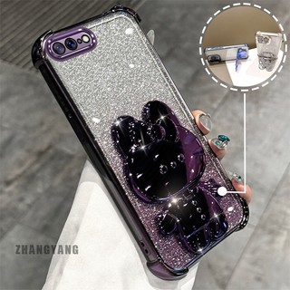 Ốp Lưng Cho iPhone 7 Plus iPhone 8 Plus Phấn Lấp Lánh Bốn Góc Mạ Điện Chống Rơi Vỏ Điện Thoại Hoạt Hình Thẩm Mỹ 3D Giá Đỡ Thỏ TPU Mềm
